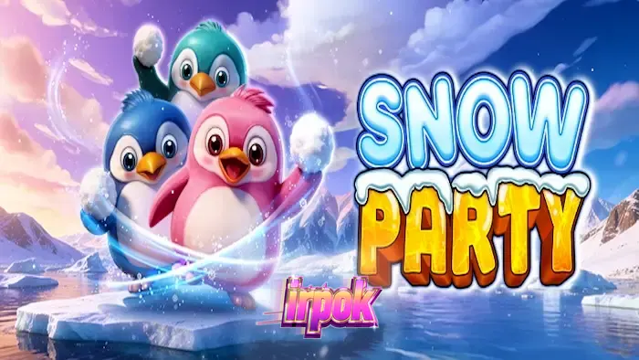 Tampilan visual game slot Snow Party dengan karakter hewan kutub yang lucu